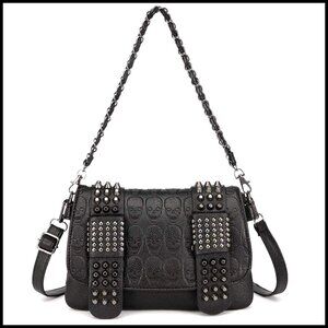Gothic Skull Satchel Handbag Punk Style Detachable Straps PU Leather Tote